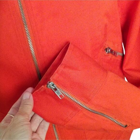 PATRICK CHRISTOPHER Cotton Jacket Orange Moto silver zipper pockets size Large - Picture 7 of 13